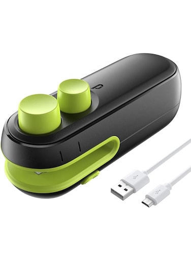SYOSI Mini Bag Sealer, 2 in 1 Heat Sealer For Snacks, Rechargeable Handheld Plastic Bag Resealer, Vacuum Bag Sealing Machine Portable, Keep Food Chips Cookies Fresh (Black+Green)