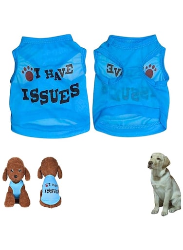 PETSARY Cotton Dog Tee Shirt Sleeveless Vest Apparel   I Have Issues Printed Summer Lightweight Pet T-Shirts   Soft Costume Outfit for Recovery Suit   Chihuahua Yorkies Bulldog Clothes (Large, Blue)