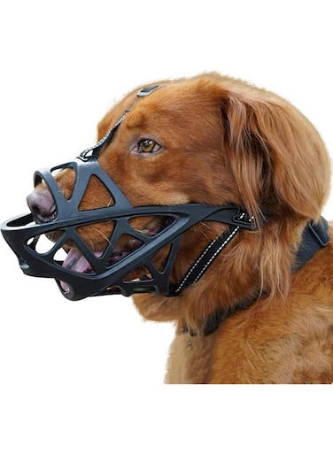 Dog Muzzle, Soft Basket Muzzle for Medium Large Sized Dog Labrador Golden Shepherds, Dog Mouth Guard for Biting Chewing Scavenging, Allow Drinking and Eating (Black, S)
