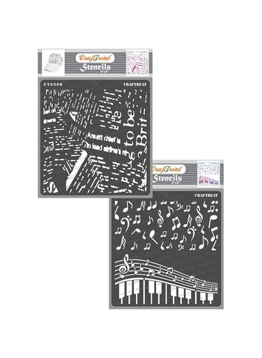 CrafTreat Texture Stencils for Crafts Reusable Vintage - Newsprint and Musical (2 pcs) - Size: 6X6 Inches - Music Notes Stencil for Furniture Painting - Texture Stencils for Airbrushing