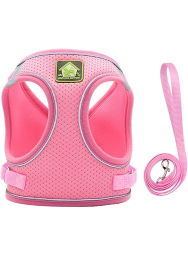 ANTOLE Pink Cat Harness and Lead Set,Adjustable Reflective Stripe Cat Kitten Walking Vest with Leash Cat Collar,Escape Proof Soft Mesh Vest Harness and Lead for Small Medium Cats Pets Walking (L)