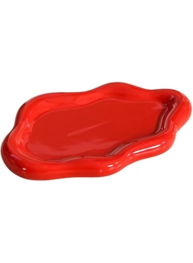 BIGPIPI Ceramic Jewelry Tray Dish for Ring Key Trinket, Cute Cloud Shape Decorative Jewelry Plate Holder for Women Gift (Red)