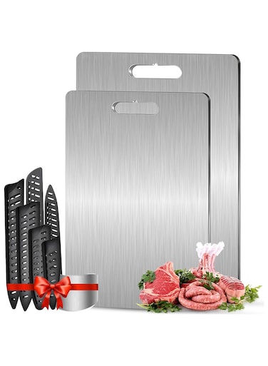 100% Pure Titanium Cutting Board   Double-Sided Non-Slip Chopping Board with Knife &amp; Finger Guards   Durable &amp; Hygienic Food Prep Board for Any Kitchen (34&Atilde;&mdash;23cm)
