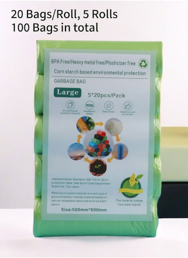 Garbage Bags Biodegradable Compact Roll Green 50x60cm (20pc x 5Rolls) 100 bags