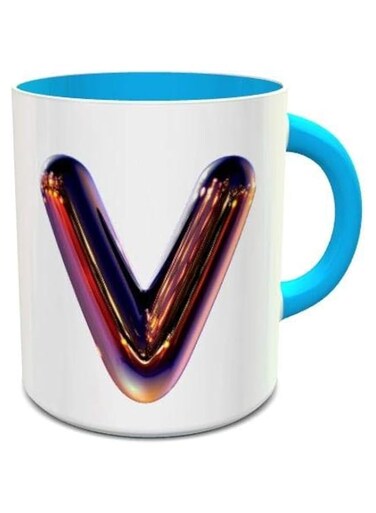 Impress Ceramic Coffee Mug with Night Chrome Letter V (White/Blue)