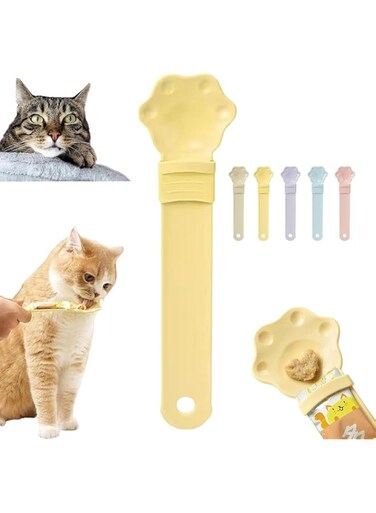 NALACAL Cat Strip Feeder, Cat Strip Happy Spoon, Pet Food Mixing Spoon, Multi Functional Pet Spoons, Cat Strip Squeeze Spoon, Cat Wet Treat Squeeze Spoon, Lickable Treat Feeding Dispenser, Yellow