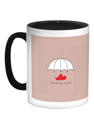 Love Will Stay Alive Printed Coffee Mug Beige/White/Blue 11ounce