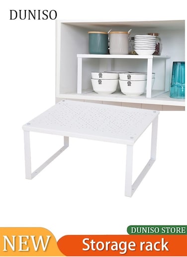 Kitchen Shelves Stackable Kitchen Shelf Organizer, bathroom Storage Pantry under sink, spice rack nonslipRectangular Shelf Insert White 31x28x15.5centimeter