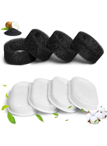 Cat Fountain Filter Replacement 4 Pack, Pet Fountain Cleaning Filter, 4 Carbon Filters + 4 Foam Filters (Filters) Replacement Filters (Fountain Filters)