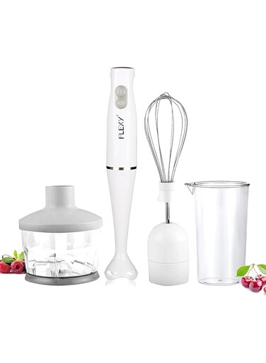 FLEXY&reg; 200W Hand Blender Set with 500ml Chopper, Beaker, Whisk   Stainless Steel Wand with Triblade Technology for Efficient Blending, Mixing, and Chopping