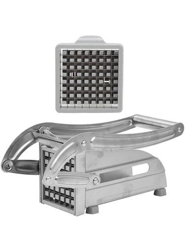 plplaaobo Potato Cutter, Vegetable Shredder Stainless Steel Non-Slip Handle, Easy To Clean Efficient Safe French Fry Cutter For Kitchens Fast Food Restaurants Silver 36/64 Hole Cutting Blades