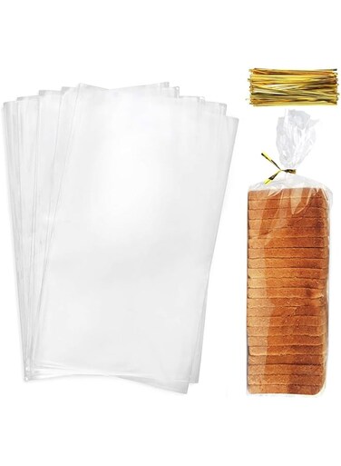 Poicbor&reg; 100pcs Clear Bread Bags and 100 Ties, Sliced Bread Packaging, Large Bread Bag for Homemade Bread and Bakery Loaf, Candy Cookie Bags