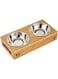 Mumoo Bear Double Pet Dog Bowl Stainless Steel Pet Bowl Bamboo Bottom Food Water Dual-use Feeding Dish