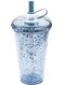 420ML Reusable Donut Straw Cup with Lid, Double Walled Plastic Tumbler, Leakproof Clear Plastic Tumbler with Straw and Lid, Clear Ideal for Travel Iced Coffee, Cold &amp; Hot Drink (Blue)