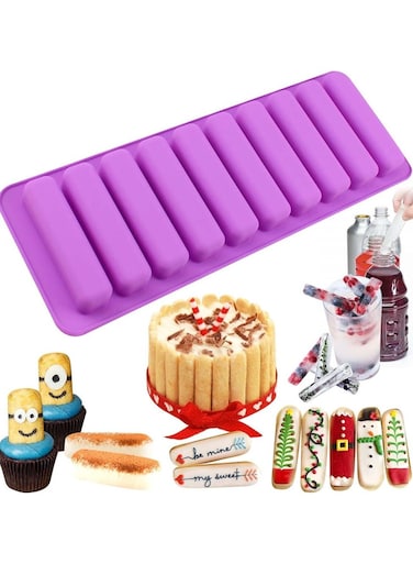 Strip Silicone Mold 10 Cavity Finger Shaped Chocolate Rectangular Cereal Chocolate Bar Cookie Ice Cube Trays Baking Tools