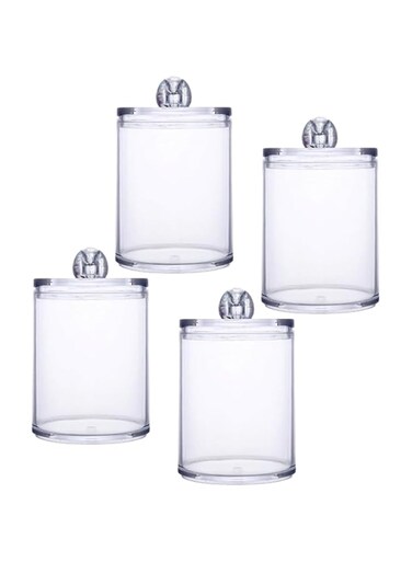 Duomama Cotton Bud Holder 10 Oz Bathroom Jars with Lids - Organize Your Vanity, Store Cotton Balls, Swabs, Pads - Set of 4 Clear Containers for Tidy Bathrooms