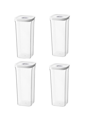 Transparent Sealed jars, Food-Grade Plastic Can Sealed Storage Box: Airtight Pantry Organizer 4 Pieces Set for Spices, Legumes, Rice, Cereals, Coffee , 1.5l