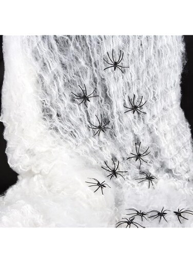 AniSqui 60g Halloween Spider Web Decoration, with 30pcs Fake Spiders, Stretchable Halloween Cobwebs for Halloween Decorations for Party, Enough to Cover 300 Square Feet