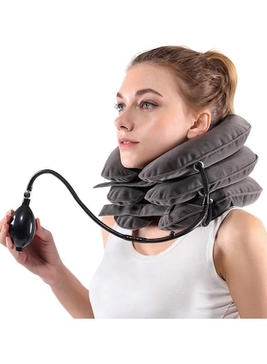 Cervical Neck Traction Device &acirc;&euro;&ldquo; Adjustable Inflatable Neck Stretcher, Neck Brace for Pain Relief, Decompression, and Tension Relief (Grey)