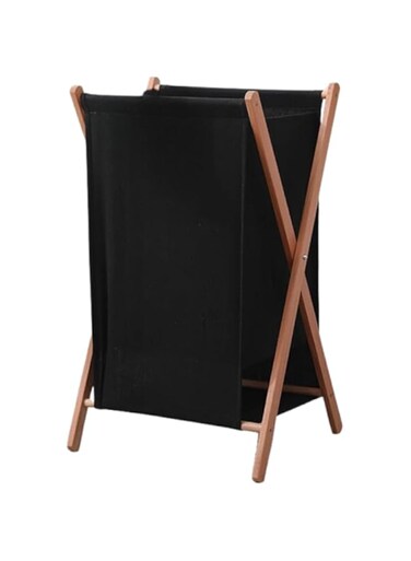 Bamboo Decor   Foldable Laundry Basket Wooden - Fabric Minimalistic Design Easy To Fold and Store (Black, Single)