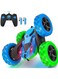 RC Stunt Car for Kids Ages 6-12, 360&deg; Rotating Double Sided 4WD RC Car with Headlights, Rechargeable Electric Racing Toy with 2 Batteries, Outdoor Off-Road Toy for Boys and Girls - (Blue/Green)