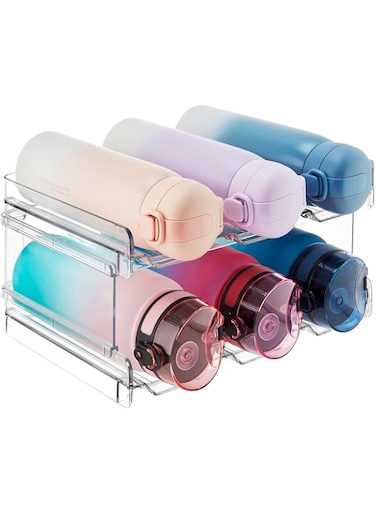 Lifewit Stackable Water Bottle Organizer for Cabinet, Kitchen Pantry Cupboard Home Organization and Storage, Plastic Fridge Wine Racks, Tumbler Travel Mug Cup Holder, 2Pack, Hold 6 Bottles