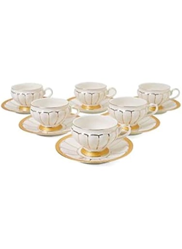 Opalina Cup And Saucer Set, White &amp; Gold - Op-123-Tea-G