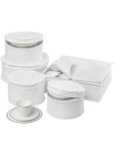Honey-Can-Do SFT-01630 Dinnerware Storage Set, Fabric, White, 5-Piece