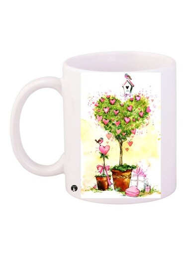 Nature Printed Coffee Mug White/Green/Pink