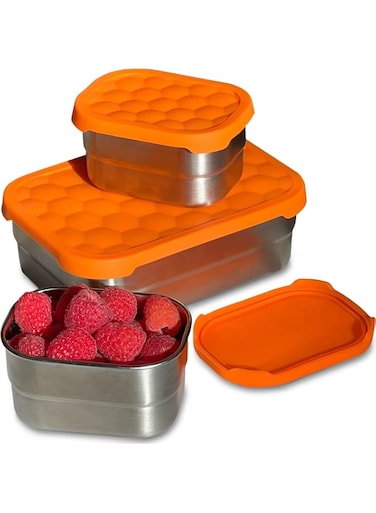 Stainless Steel Food Containers with Lids Set of 3 (24.34 oz, 8 oz, 8 oz) - Metal Snack Container for Kids - Lunch Box with Silicone Lids Sandwich Containers-Premium Leakproof Bento Box Storage