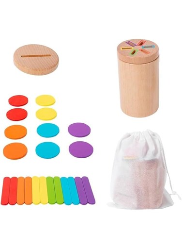 Montessori Toys for Toddlers, Wooden Color Sorting &amp; Fine Motor Skills Learning Toy, Sensory Matching Game, Safe and Sturdy Beechwood Equipped with 6 * 2 Colored Sticks and 5 * 2 Colored Discs
