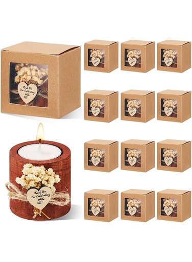 Otuuz 12 Pcs Rustic Wedding Favor Candle Holders Bridal Shower Favors Candles Wedding Party Favors Wedding Wooden Candle Gifts Wedding Souvenirs for Guest Gifts Wedding Decorations (Dark Brown)