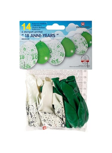 Pegaso All Around Printed Balloons, Green And White, 14 Pieces, For Unisex