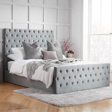 Bliss Breeze Tufted Upholstered Single Size Bed (90 X 200 CM) Grey Color