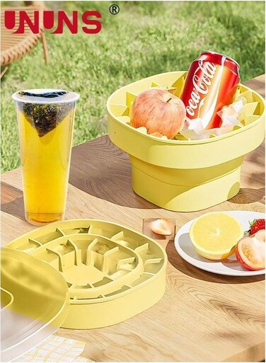 Bucket Shape Ice Cube Maker,Foldable Silicone With Lid,Stretchable Container For Cooling Coffee And Coke Yellow