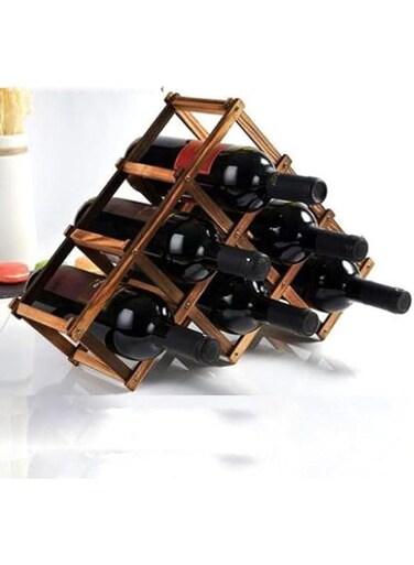 LINGWEI Wooden Foldable Wine Rack 10-Bottle Wine &amp; Water Bottle Organizer, Freestanding Wine Holder.