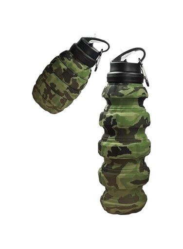 Silicone Collapsible Sports Bottle, Large Capacity 580ml Travel Water Bottle, BPA Free Leak Proof Silicone Food Sports Bottle for Bike, Sport, Festival with Carabiner + Leakproof Sports Bottle