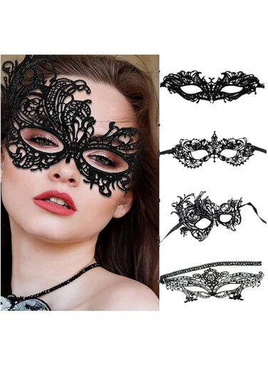 SKEIDO 4pcs Sexy Masquerade Masks Mysterious Lace Face Mask Women Lace Eye Mask Masquerade Venetian Eyemask for Halloween Carnival Party Costume Ball