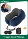 Memory Foam Travel Neck Pillow with Ergonomic 360&Acirc;&deg; Support, U-Shape Airplane Pillow with Washable Velour Cover, Adjustable Strap, Eye Mask, Earplugs and Carry Bag for Flight, Car, Train or Office (Blue)