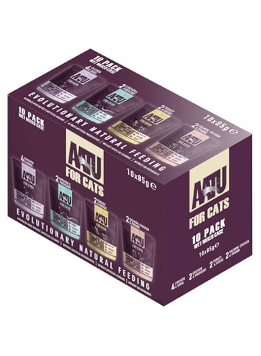 AATU 97/3 Complete Wet Cat Food, Multi Pack (10x85g) - Grain Free Recipe, No Artificial Ingredients, Easy Tear Pouches