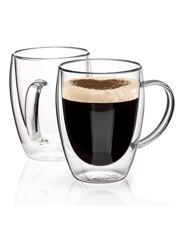Double Wall Glass Coffee Mugs with Handle,2 Pack Insulated Coffee Cups Espresso Cups,Heat-resistant Borosilicate Glass Coffee Mugs &iuml;&frac14;&circ;350ml&iuml;&frac14;&permil;