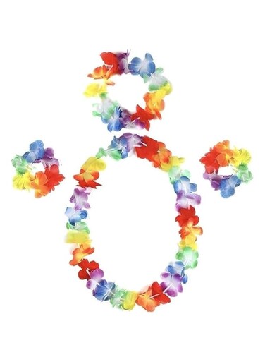 MOTIM 4-Piece Hawaiian Wreath Lace Decoration Set Necklace Tiara Hand Decoration for Themed Party Favors Holiday Wedding Beach Birthday
