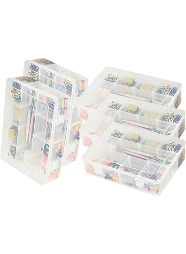 Pvc Compartment Container Bead Storage Organizer Box Case With 12 Grids Adjustable And Removable Dividers For Jewelry Craft Tackles Tools Screw Etc. Only Box Pack Of 5