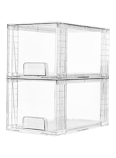 Vtopmart 2 Pack Large Stackable Storage Drawers, Clear Acrylic Organiser Bins with Handles, Easily Assemble for Bathroom, Kitchen Undersink, Cabinet, Closet, Makeup, Pantry Organization