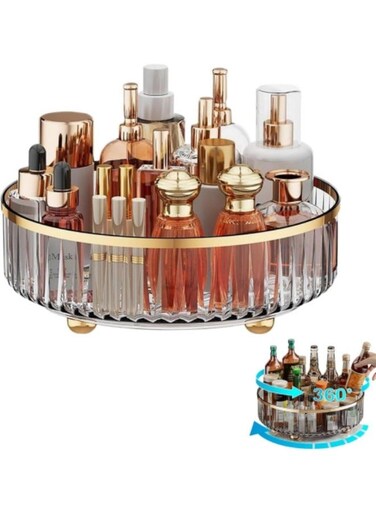 Rotating Storage Rack Lazy Susan Organizer Rotating Spice Rack Transparent Turntable Cabinet Organizer Kitchen Storage Cosmetic Makeup Pantry Refrigerator Organizers