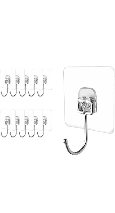 Benting Large Adhesive Hooks for Hanging Heavy Objects - Wall Hooks,Self-adhesive Non-marking Transparent Removable, Waterproof and Rust-resistant, Multi-purpose for Bathrooms Kitchens Homes (10)