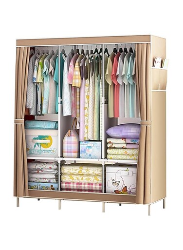 Beauenty Portable Closet, Closet organizer, Clothes Storage Rack With Non-Woven Fabric Cover, Stable and Easy Assembly Bedroom Closets, 6 Shelves and Hanging Rail(Style 1)