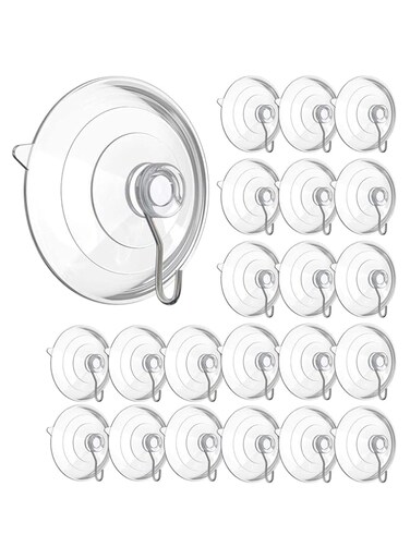 IBAMA 60mm Large Suction Cup Hooks Strong Clear PVC Cup with Metal Hooks Removable, Waterproof, and Oil Proof Ideal for Kitchen Bathroom Shower Wall Window Glass Door(24 Pack)