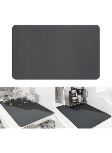 Dish Drying Diatomaceous Earth Mat, Absorbent Drip Protector Drainer, Coffee Bar Pad, Sink Draining Board Mat (24* 15.75 inch) for Kitchen, Bathroom, Toilet Counter Top&ndash; Dark Grey