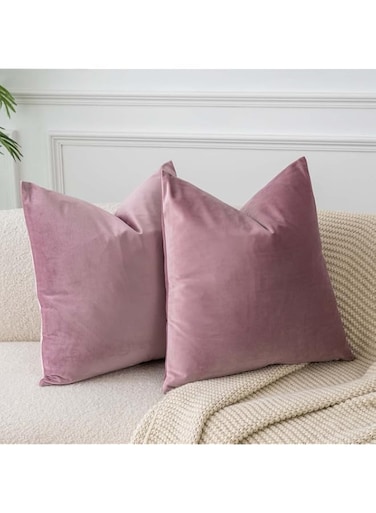 JUSPURBET Pink Purple Velvet Throw Pillow Covers 16x16 inch Set of 2 for Living Room Couch Sofa Bedroom Decorative Square Solid Soft Cushion Cases with Invisible Zipper